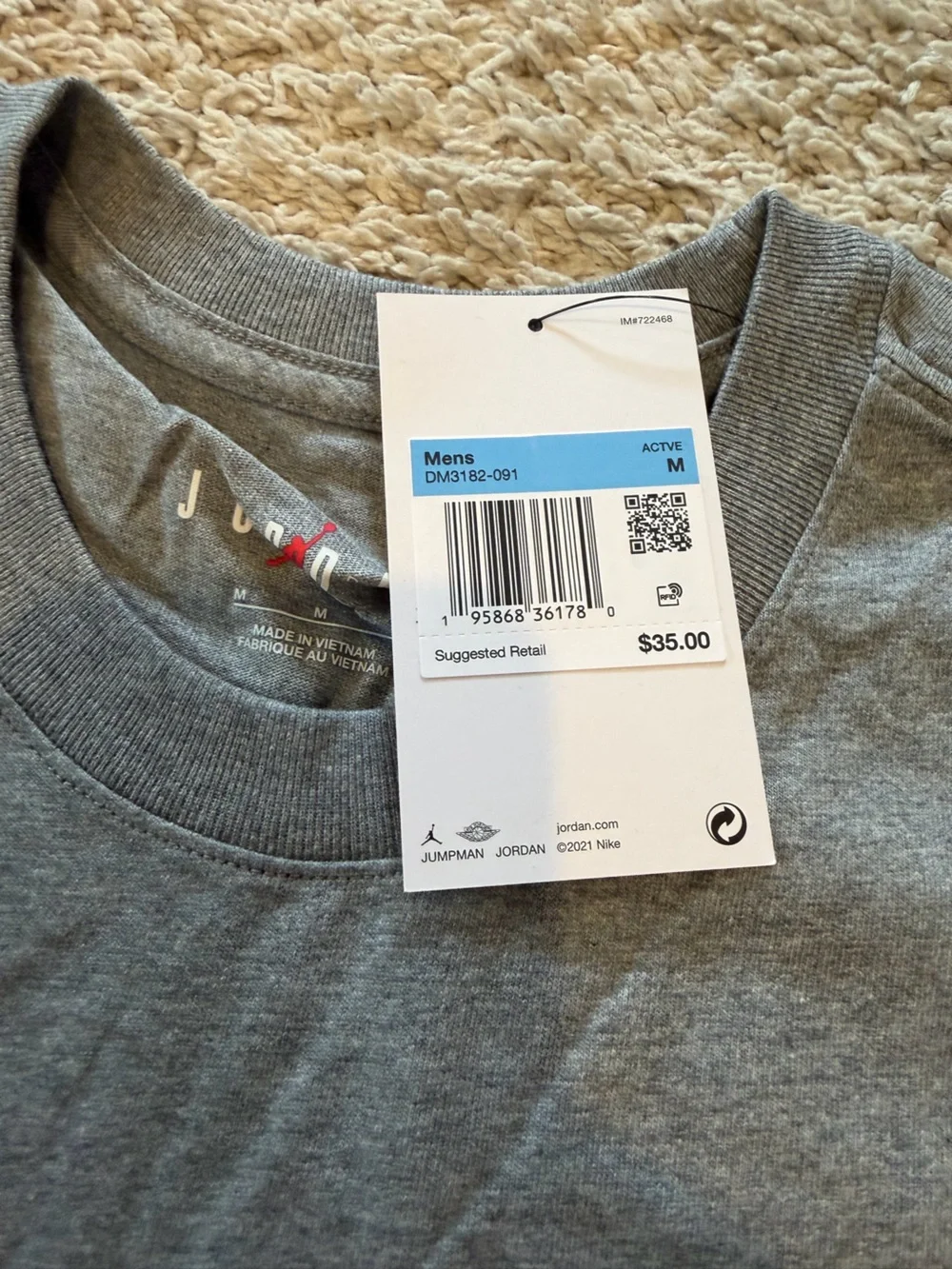 Jordan Heather Gray Crewneck T-Shirt with Small Jumpman Accent